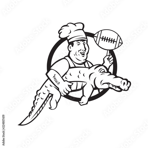 American Football Chef Gator Mascot Circle