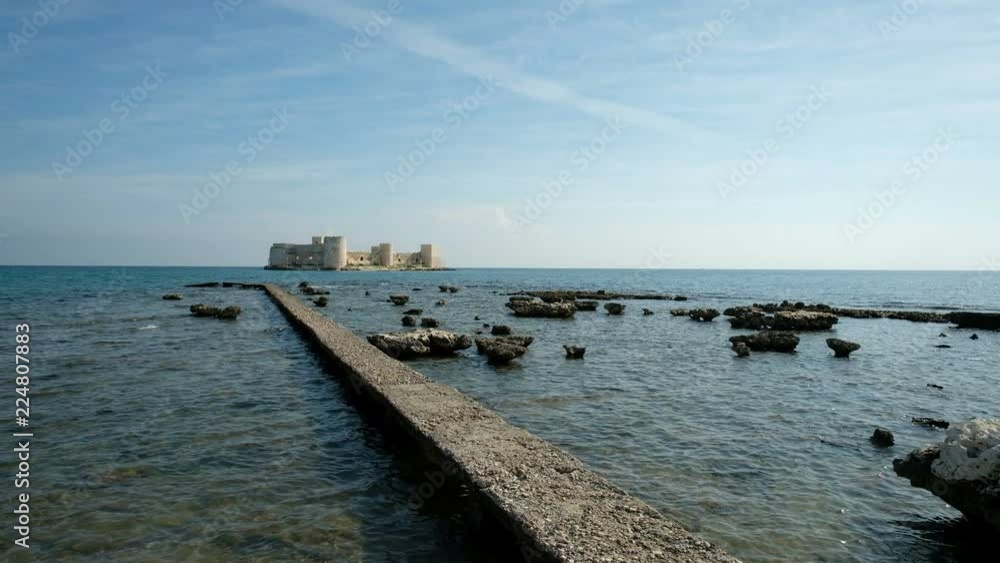 Still Wide Angle Shore View Distant Kizkalesi Island Castle Pier Turkey Still Wide Angle Shore View Distant Kizkalesi Island Castle Pier Turkey