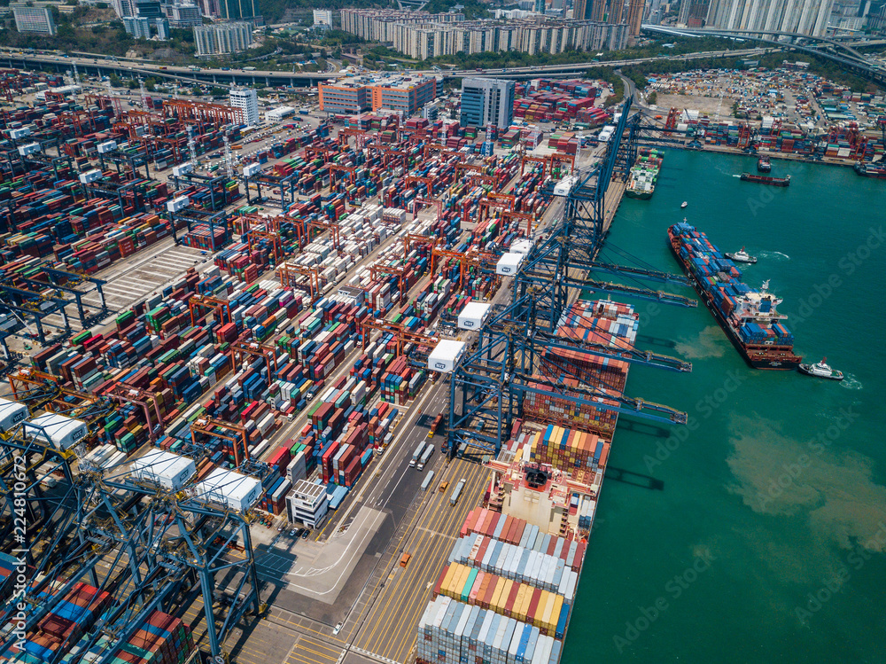 Naklejka premium Drone fly over Kwai Tsing Container Terminals