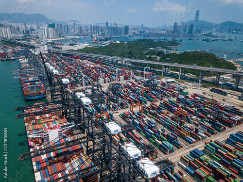 Canvas Print Aerial view of Kwai Tsing Container Terminals in Hong Kong