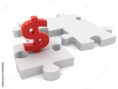 Dollar on puzzle pieces