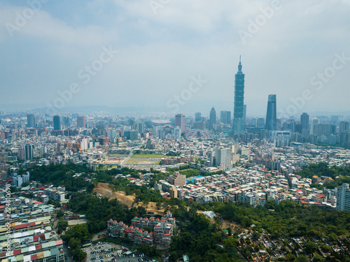 Drone fly over taipei city