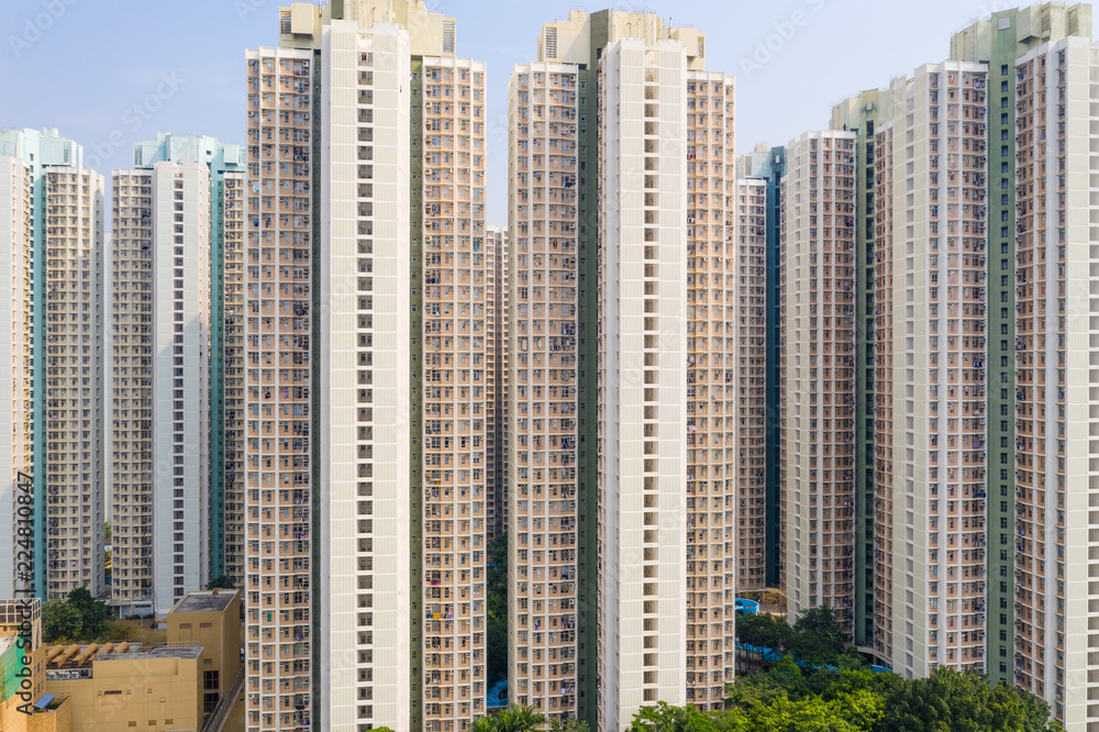Fototapeta premium Top view of Hong Kong residential building