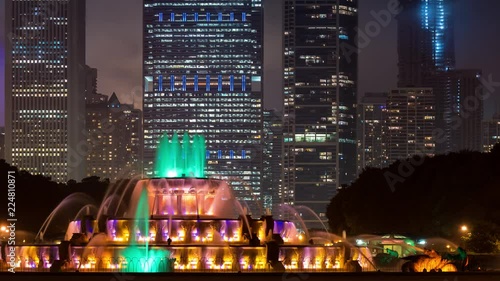 Time-lapse of Buckingham fountain in Grant Park, Chicago at night photo