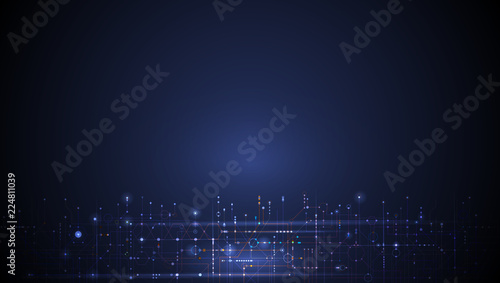 Vector illustration circuit board and hexagons background. Hi-tech digital technology and engineering, digital telecom technology concept. Abstract futuristic on dark blue color for banner background