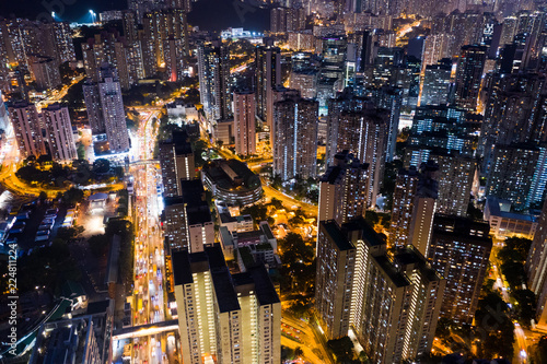 Top view of Hong Kong building at night