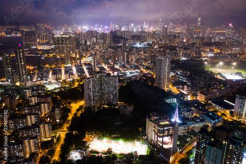 Top view of Hong Kong at night © leungchopan