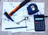 plan de maison,clé,outils,symbole de construction