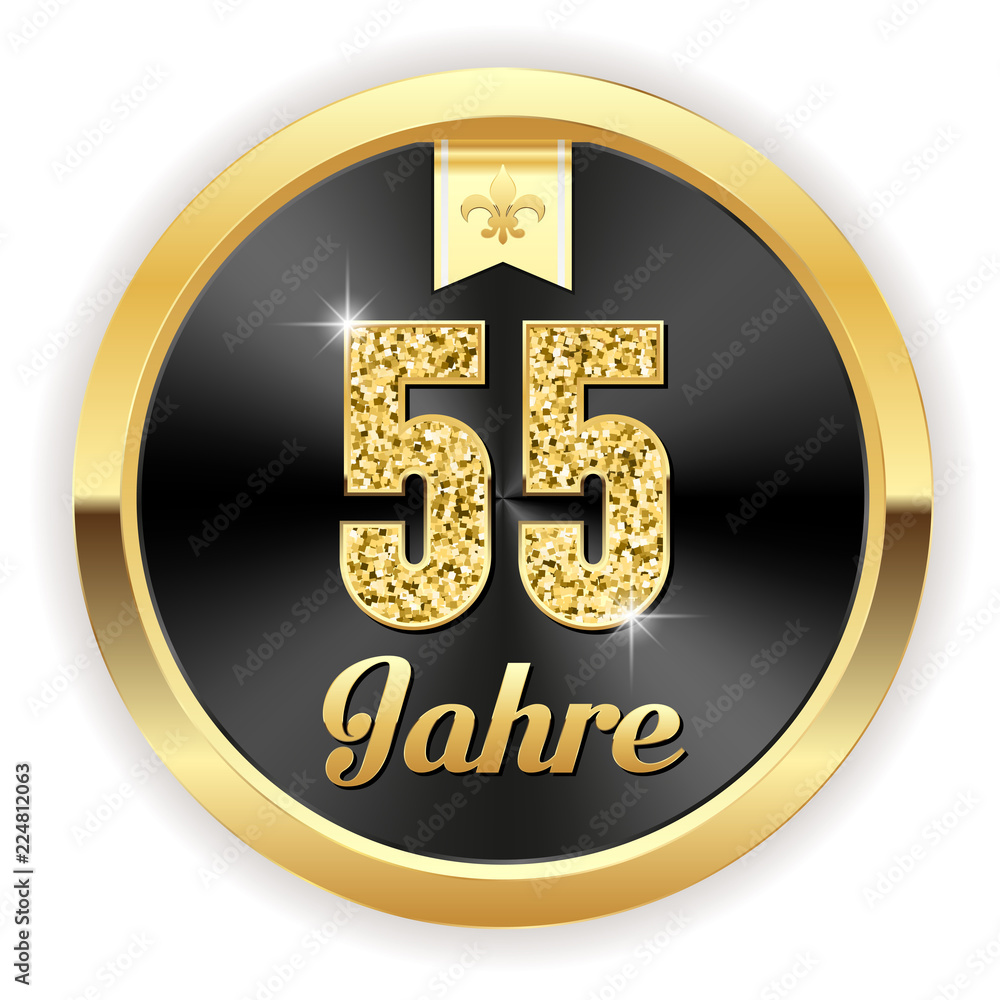 55 Jahre Hochzeit, Gründung, Jubiläum Button in gold Stock Vector