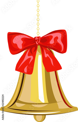 Christmas bell with bow hanging on chain