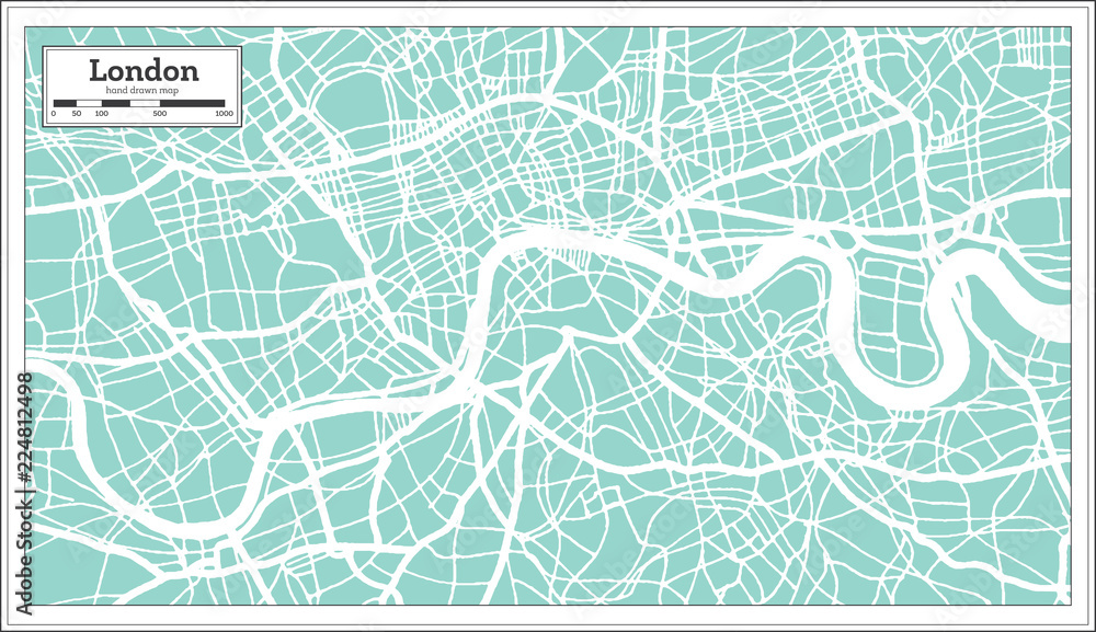 London England City Map in Retro Style. Outline Map. - obrazy, fototapety, plakaty 