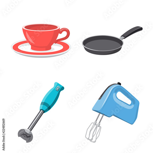 Vector illustration of kitchen and cook sign. Collection of kitchen and appliance vector icon for stock.