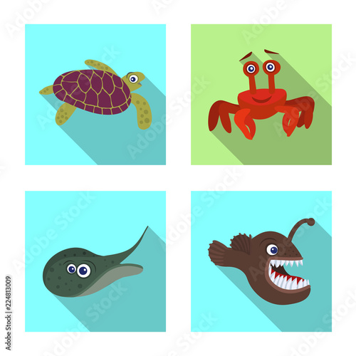 Isolated object of sea and animal sign. Set of sea and marine stock vector illustration.