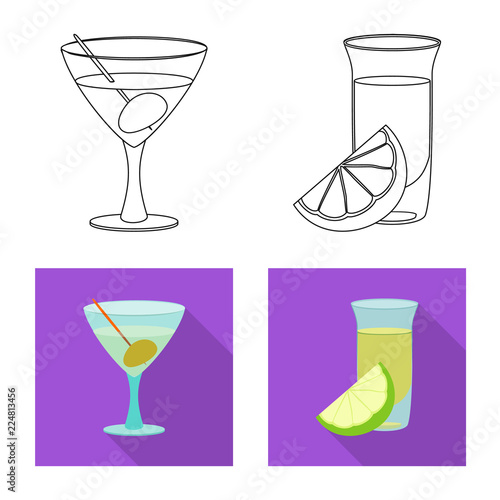 Vector illustration of drink and bar symbol. Collection of drink and party stock symbol for web.
