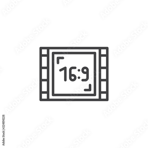 Wide screen 16-9 outline icon. linear style sign for mobile concept and web design. Aspect ratio 16:9 widescreen tv simple line vector icon. Symbol, logo illustration. Pixel perfect vector graphics