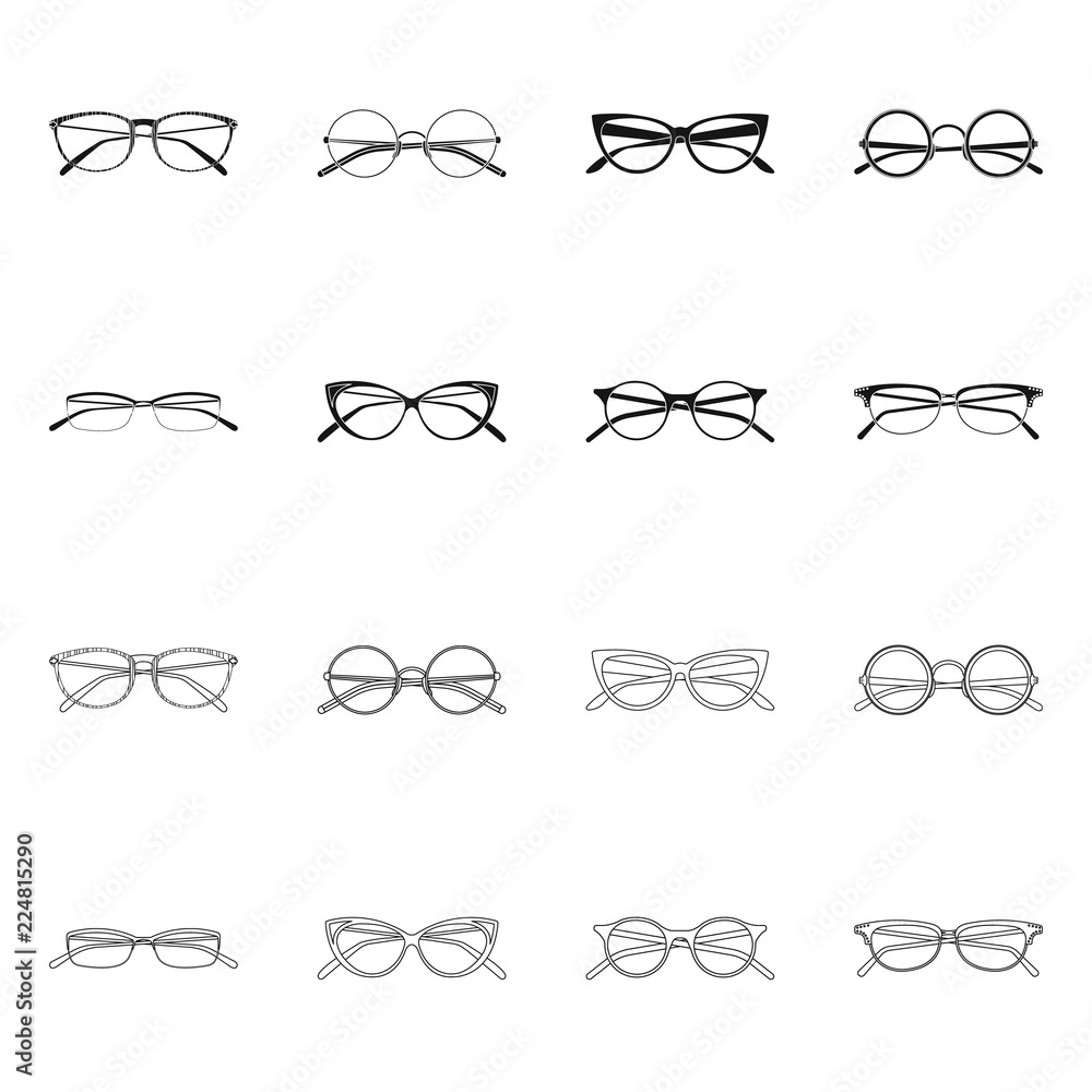 Vector illustration of glasses and frame logo. Set of glasses and accessory stock vector illustration. Vector illustration of glasses and frame logo. Set of glasses and accessory stock vector illustration.