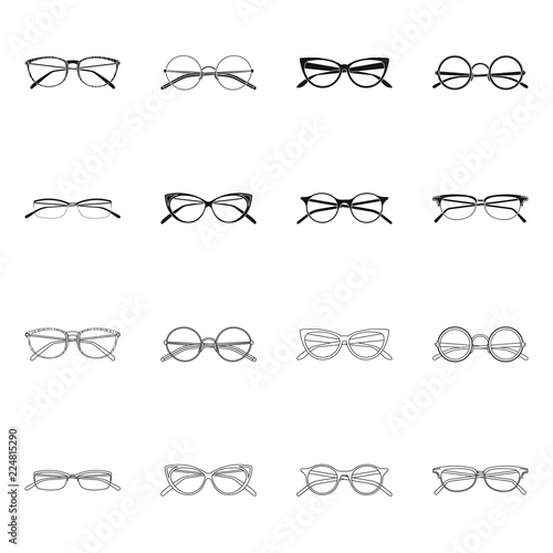 Vector illustration of glasses and frame logo. Set of glasses and accessory stock vector illustration.