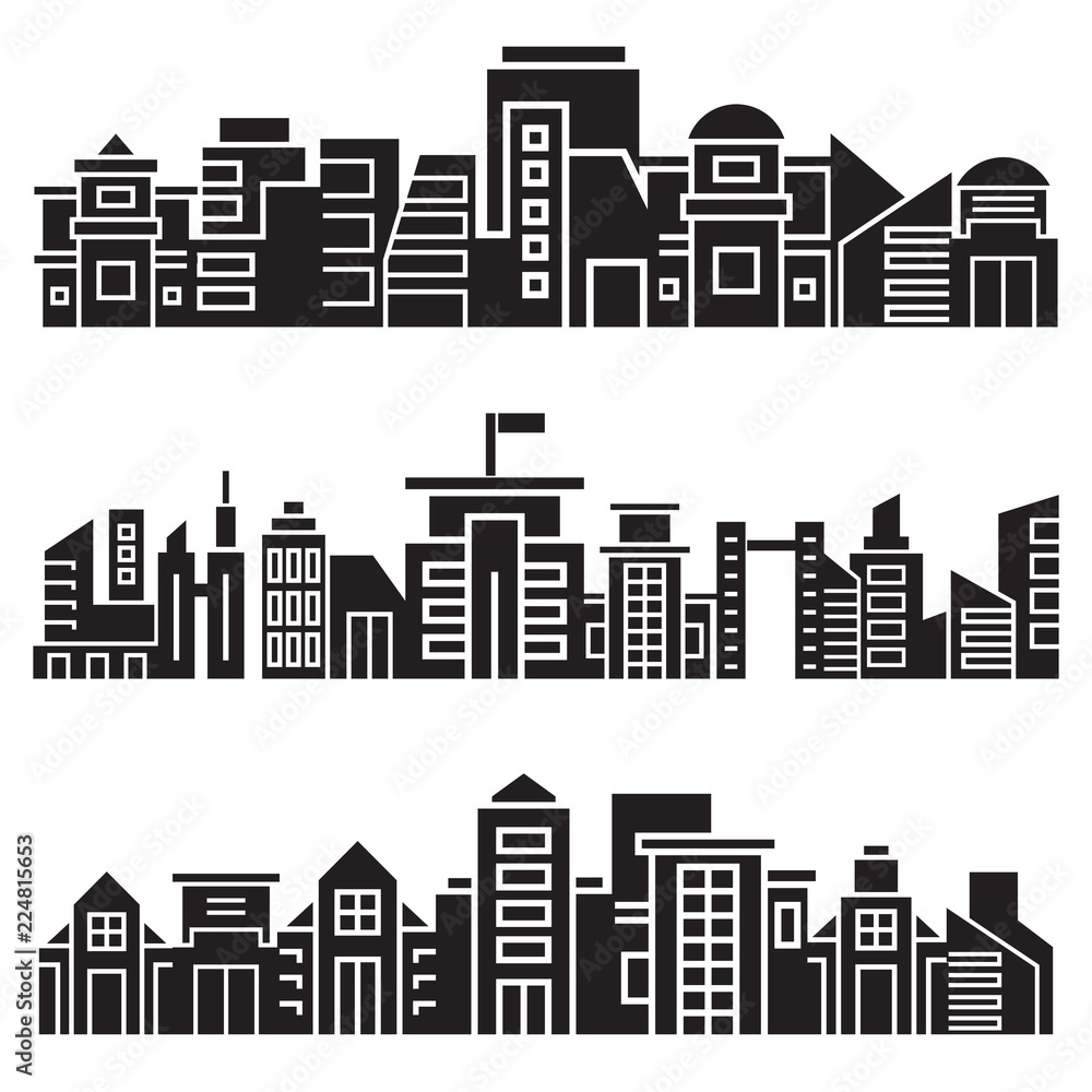 Naklejka premium city skyline silhouette set