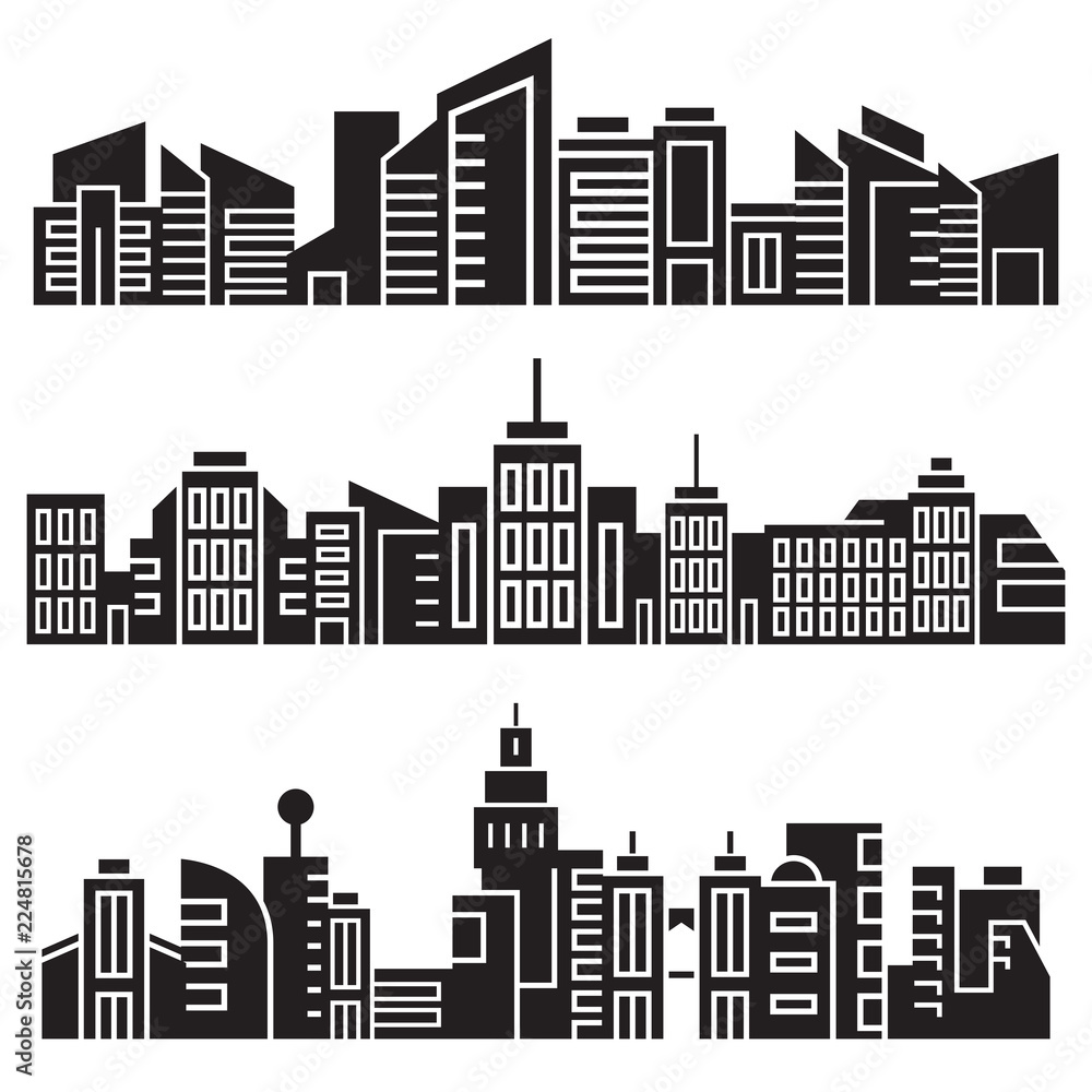 city skyline silhouette set city skyline silhouette set