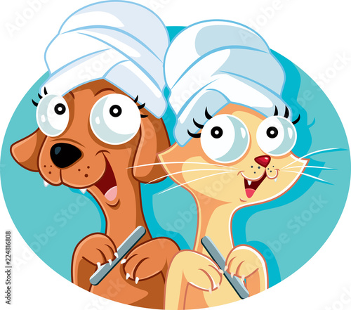 Funny Pet Grooming Salon Vector Logo