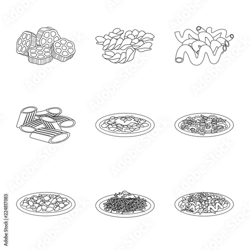 Vector design of pasta and carbohydrate sign. Set of pasta and macaroni stock vector illustration.