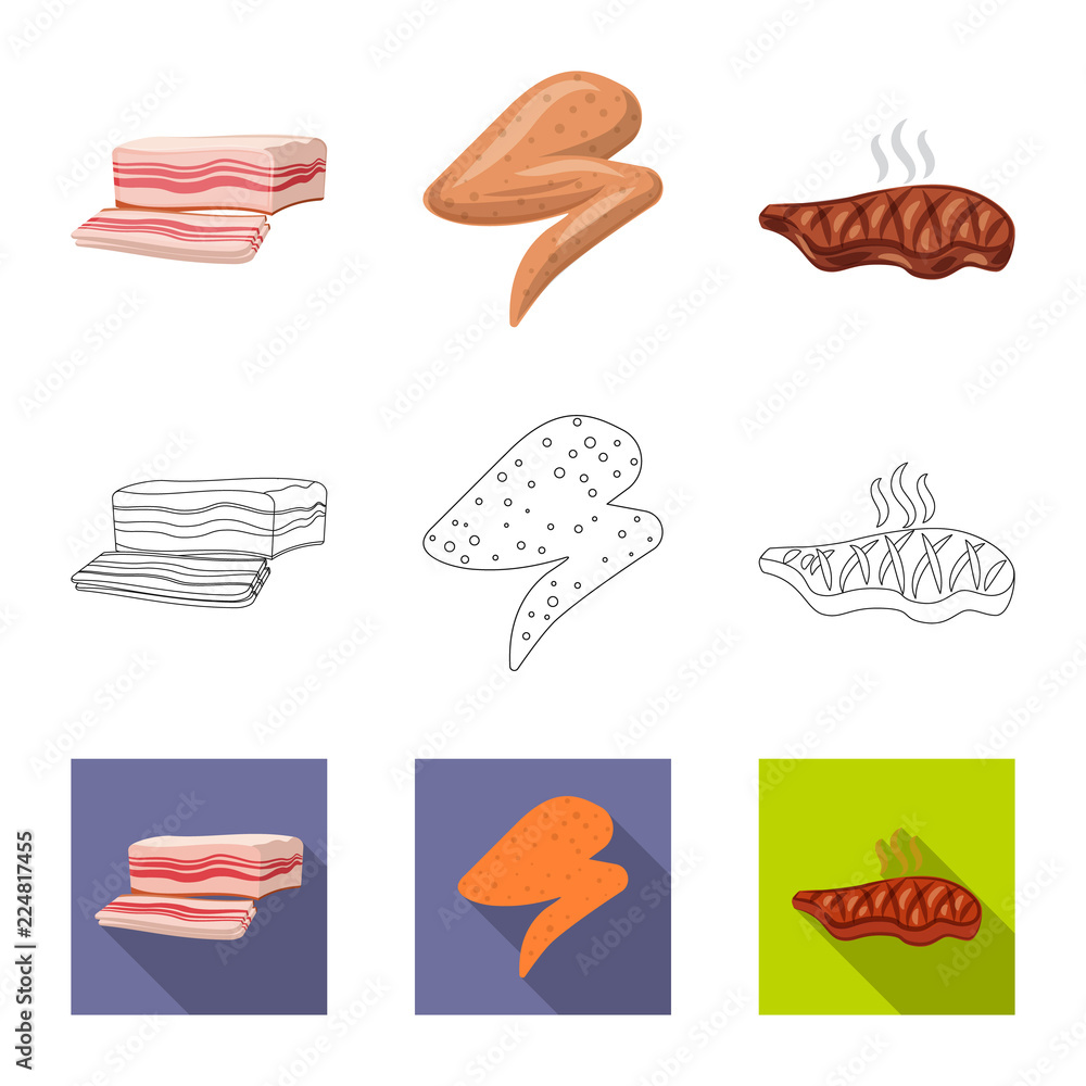 Vector illustration of meat and ham symbol. Collection of meat and cooking stock symbol for web.