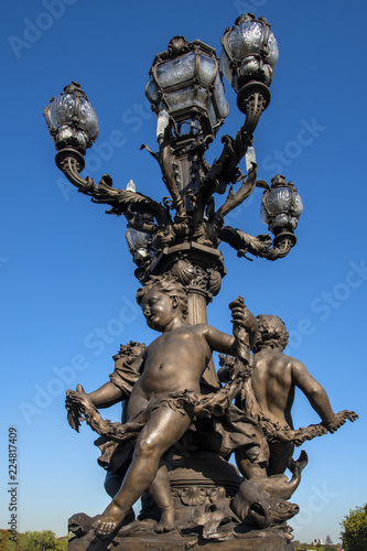 Statues on Pont Alexandre III  Alexander III Bridge  over the River Seine  Paris  France