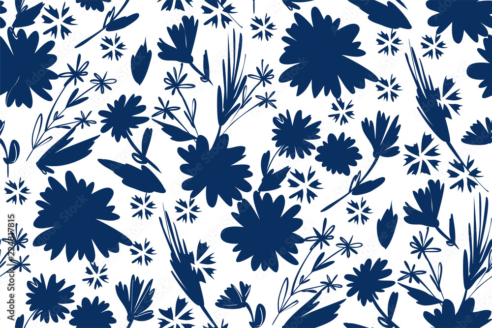 Fototapeta premium Floral seamless pattern with different flowers and leaves.