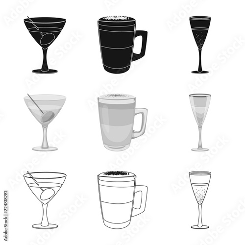 Vector illustration of drink and bar symbol. Collection of drink and party stock symbol for web.
