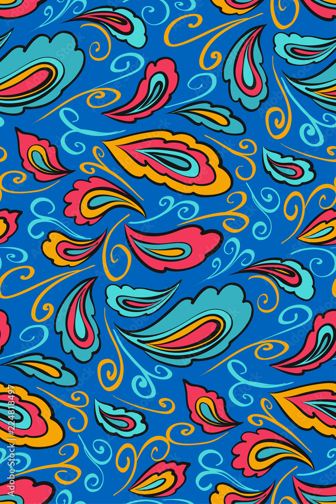 Oriental seamless paisley pattern in hand drawn style. Vector illustration for textile, fabric. Oriental seamless paisley pattern in hand drawn style. Vector illustration for textile, fabric.