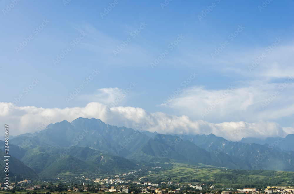 Fototapeta Desert and mountain over blue sky and white clouds on altiplano
