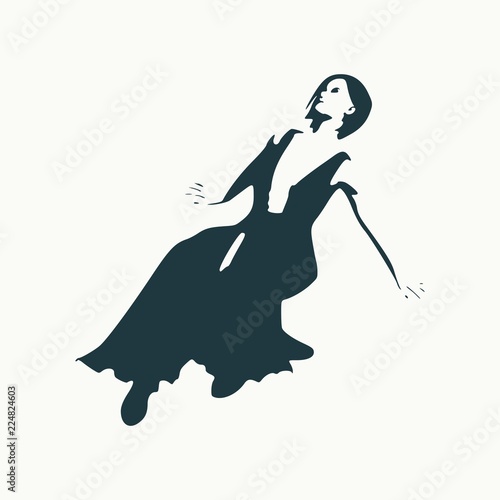 Sexy woman silhouette in evening dress. Relaxing pose