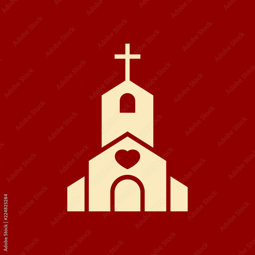 Church icon, Religion building, christian, christianity temple icon with heart sign. Church icon and favorite, like, love, care symbol