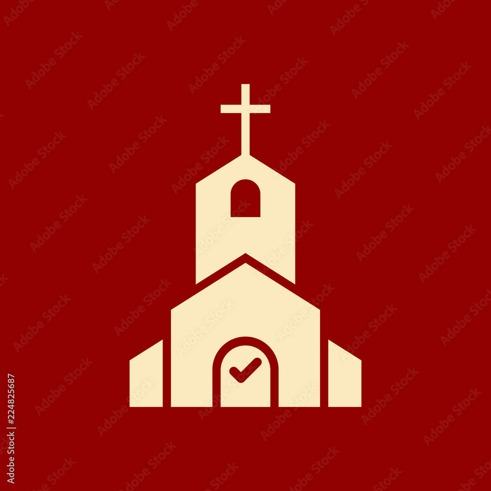 Church icon, Religion building, christian, christianity temple icon with check sign. Church icon and approved, confirm, done, tick, completed symbol
