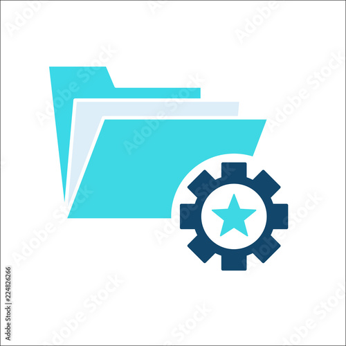 Project Management icon, data management, folder, project goals, task management icon with star sign. Project Management icon and best, favorite, rating symbol