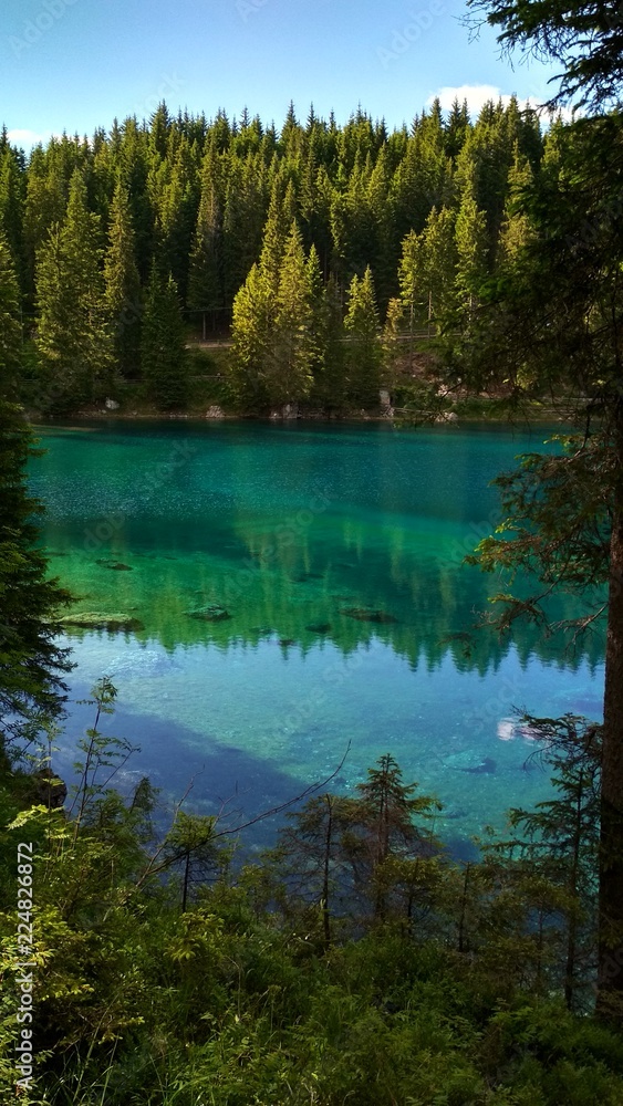 Lago di Carezza (Karersee), a Beautiful Lake in the Dolomites, Trentino Alto Adige, Italy.