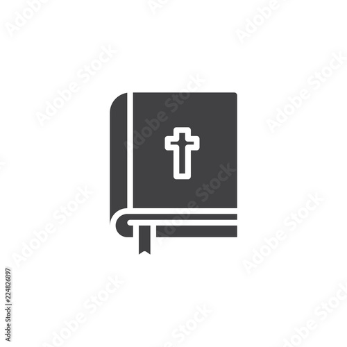 Holy bible book vector icon. filled flat sign for mobile concept and web design. Bible with cross simple solid icon. Symbol, logo illustration. Pixel perfect vector graphics