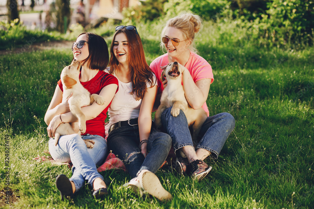 girls with dog