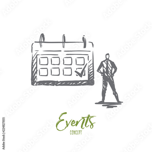 Event, calendar, meeting, sign, schedule concept. Hand drawn isolated vector.
