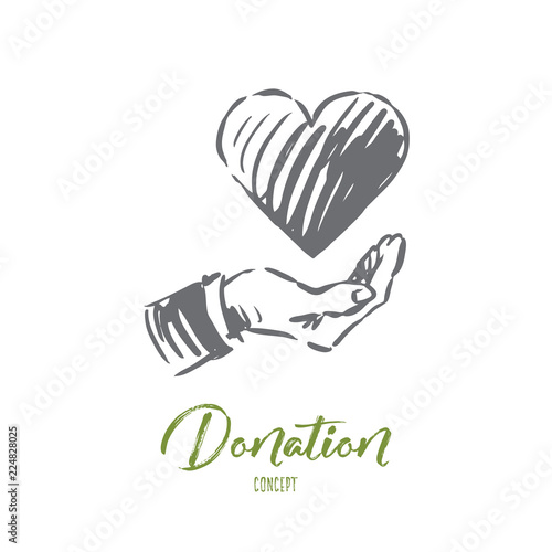 Donation, care, heart, help, hand concept. Hand drawn isolated vector.