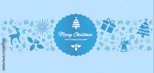 elegante und moderne Grußkarte für Weihnachten mit weihnachtlichen Icons und Merry Christmas