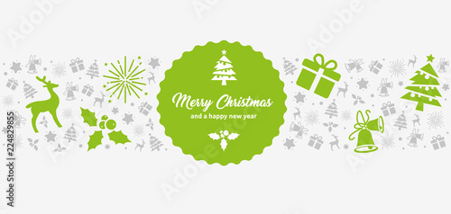 elegante und moderne Grußkarte zu Weihnachten mit Merry Christmas und weihnachtlichen Icons