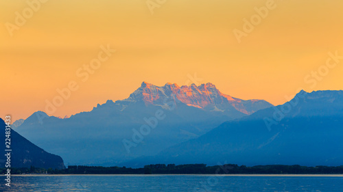 Sunset at lake Geneva, Switzerland.