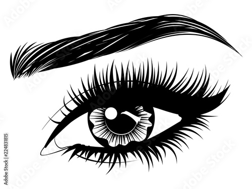Eye with long eyelashes and brows