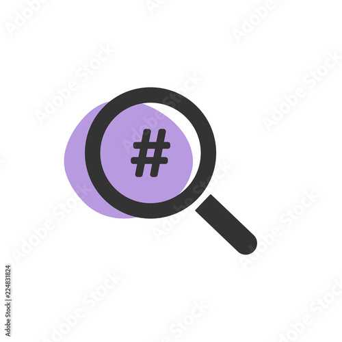 Magnifying glass looking for a hashtag isolated web icon