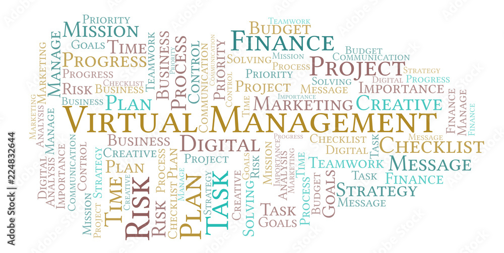 Fototapeta premium Virtual Management word cloud, made with text only.
