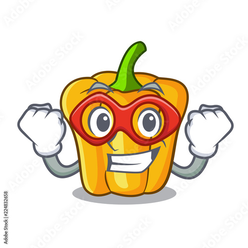 Super hero cartoon fresh yellow peppers in the market