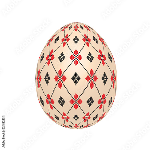 the easter egg with ukrainian cross-stitch ethnic pattern. pysanka ornament. isolated vector.