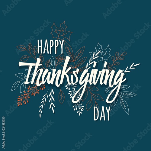 Happy Thanksgiving day card with floral decorative elements, colorful design