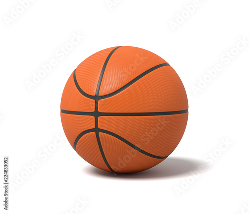 3d rendering of an orange basketball with black stripes standing on a white background. © gearstd